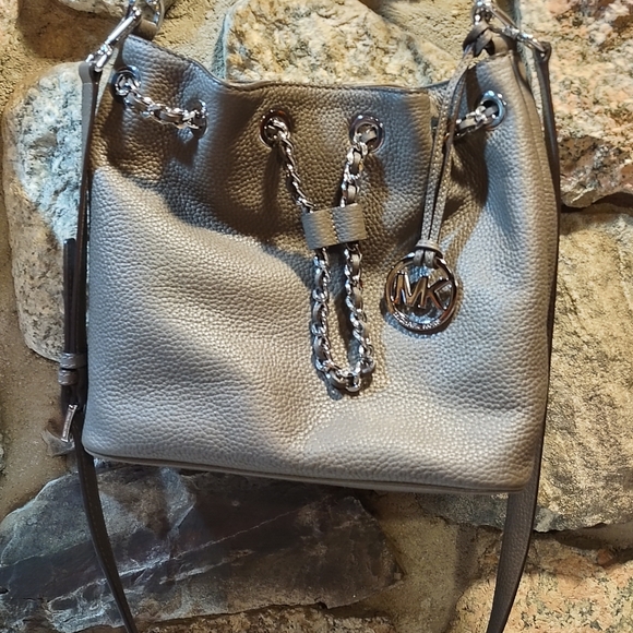 Michael Kors Handbags - Michael Kors Taupe Bucket Drawstring Leather…